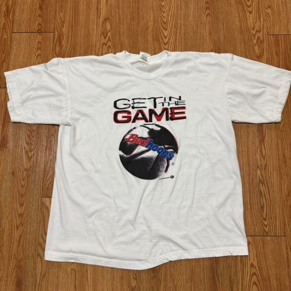 Vintage 90s BudHoops Anheuser Busch Basketball White‎ Shirt Size XL